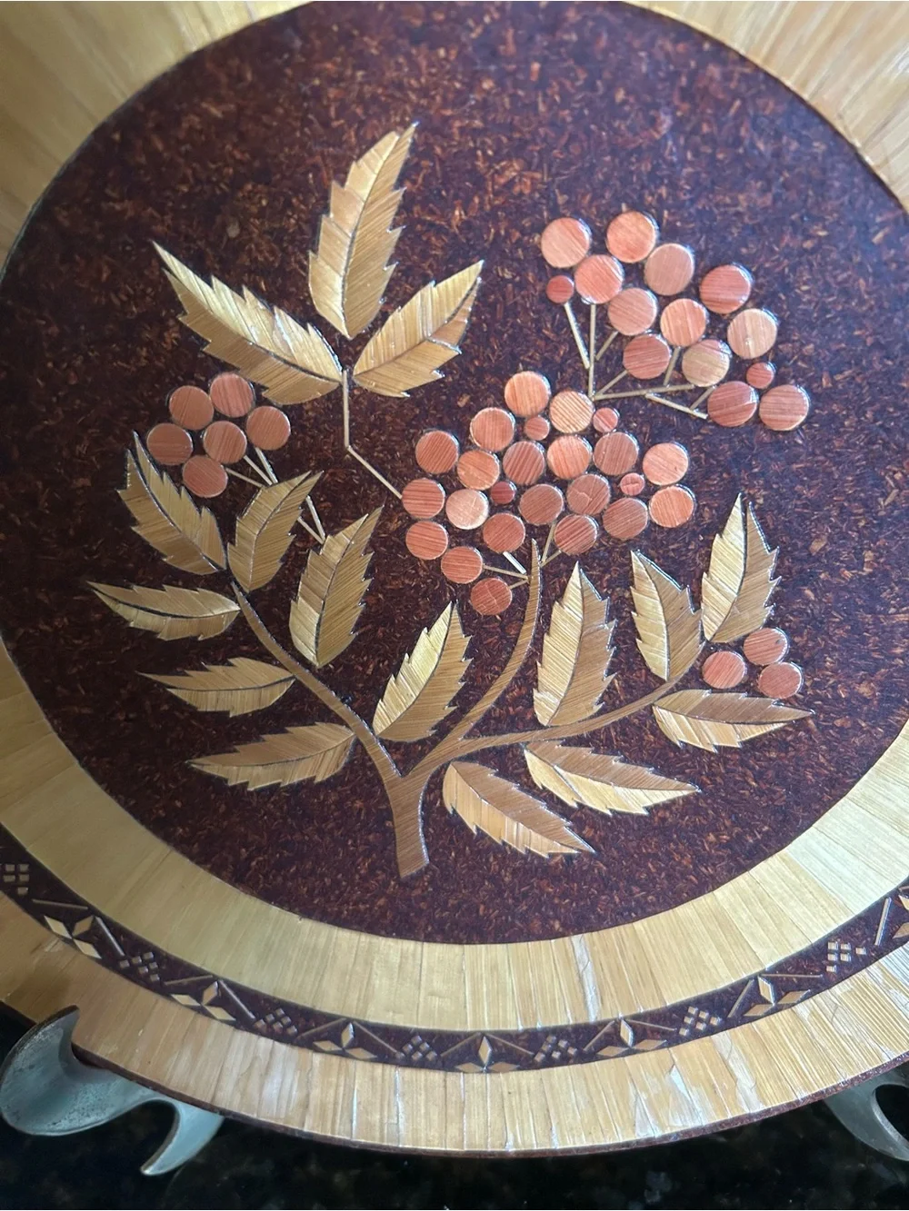 Ukrainian Decorative Inlaid Dinnerware Plate in Brown and Gold